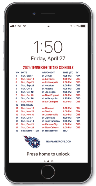 2025 Tennessee Titans Lock Screen Schedule