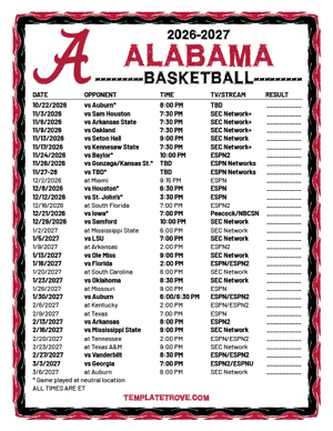 2024-25 Printable Alabama Crimson Tide Basketball Schedule