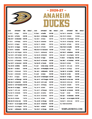 Anaheim Ducks 2026-27 Printable Schedule - Mountain Times