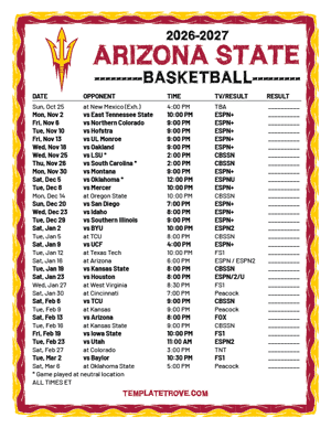 2024-25 Printable Arizona State Sun Devils Basketball Schedule
