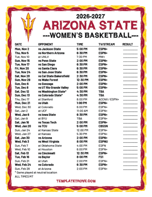 Arizona State Sun Devils Women's Basketball 2026-27 Printable Schedule - Mountain Times
