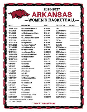 Arkansas Razorbacks women's basketball 2026-27 Printable Schedule - Pacific Times