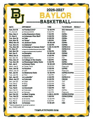 Baylor Bears Basketball 2026-27 Printable Schedule - Mountain Times
