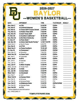 Baylor Bears Women's Basketball 2026-27 Printable Schedule - Central Times