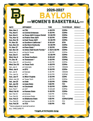 Baylor Bears Women's Basketball 2026-27 Printable Schedule - Pacific Times