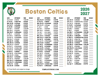 Boston Celtics 2026-27 Printable Schedule - Pacific Times