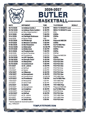 2024-25 Printable Butler Bulldogs Basketball Schedule