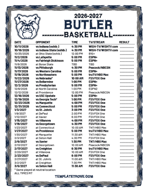 Butler Bulldogs Basketball 2026-27 Printable Schedule - Mountain Times