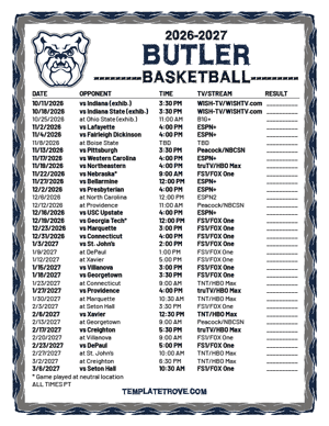 Butler Bulldogs Basketball 2026-27 Printable Schedule - Pacific Times
