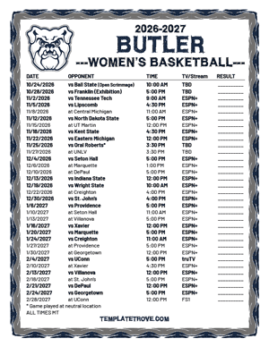 Butler Bulldogs Women's Basketball 2026-27 Printable Schedule - Mountain Times