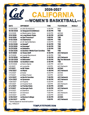 California Golden Bears women's basketball 2026-27 Printable Schedule - Central Times