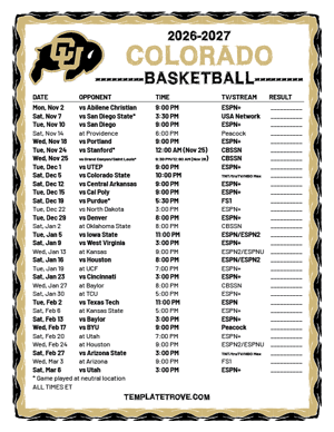 2024-25 Printable Colorado Buffaloes Basketball Schedule