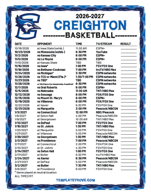 Creighton Bluejays Basketball 2026-27 Printable Schedule - Mountain Times
