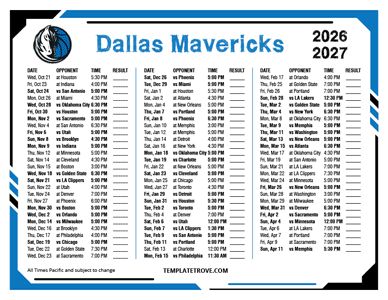 Dallas Mavericks 2026-27 Printable Schedule - Pacific Times