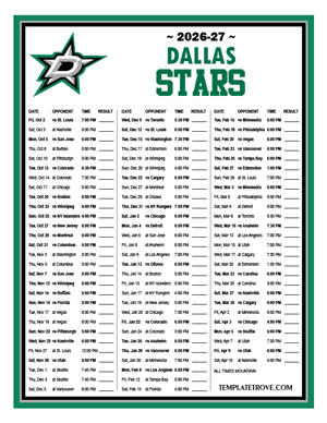 Dallas Stars 2026-27 Printable Schedule - Mountain Times