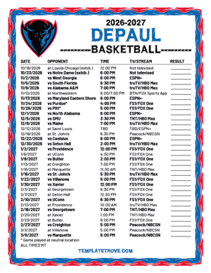 DePaul Blue Demons Basketball 2026-27 Printable Schedule - Mountain Times