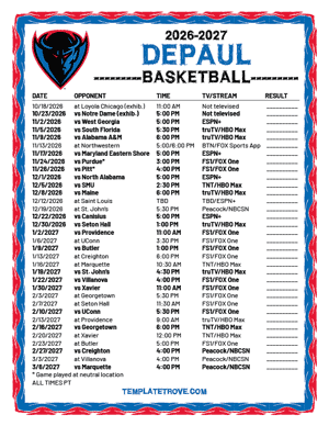 DePaul Blue Demons Basketball 2026-27 Printable Schedule - Pacific Times