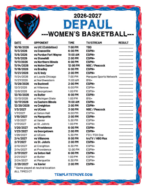 DePaul Blue Demons Women's Basketball 2026-27 Printable Schedule - Central Times