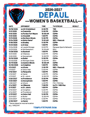 DePaul Blue Demons Women's Basketball 2026-27 Printable Schedule - Mountain Times