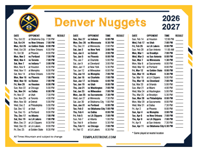 Denver Nuggets 2026-27 Printable Schedule - Mountain Times