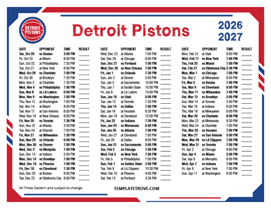 Detroit Pistons 2026-27 Printable Schedule
