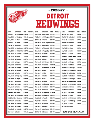 Detroit Red Wings 2026-27 Printable Schedule - Mountain Times