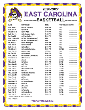 2024-25 Printable East Carolina Pirates Basketball Schedule