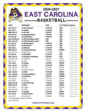 East Carolina Pirates Basketball 2026-27 Printable Schedule - Pacific Times