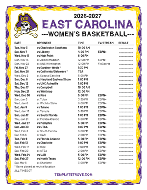 East Carolina Pirates women's basketball 2026-27 Printable Schedule - Central Times