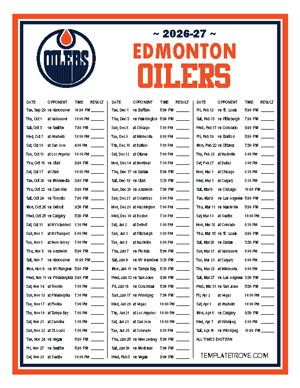 Edmonton Oilers 2026-27 Printable Schedule
