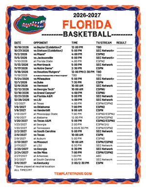 Florida Gators Basketball 2026-27 Printable Schedule - Mountain Times