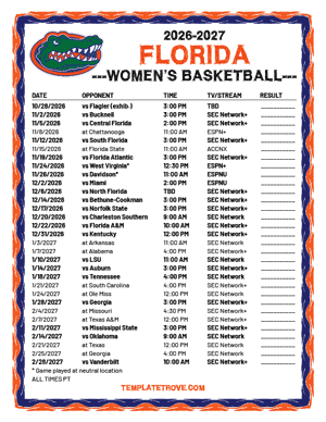 Florida Gators women's basketball 2026-27 Printable Schedule - Pacific Times