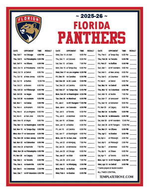 Florida Panthers 2026-27 Printable Schedule - Central Times