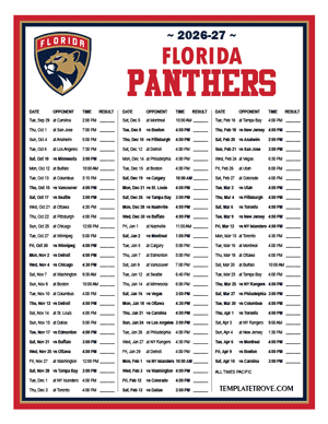 Florida Panthers 2026-27 Printable Schedule - Pacific Times