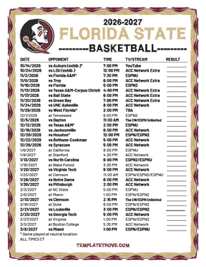 Florida State Seminoles Basketball 2026-27 Printable Schedule - Central Times