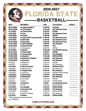 Florida State Seminoles Basketball 2026-27 Printable Schedule - Mountain Times