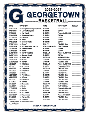Georgetown Hoyas Basketball 2026-27 Printable Schedule - Central Times