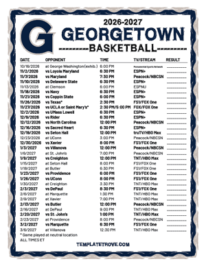 2024-25 Printable Georgetown Hoyas Basketball Schedule