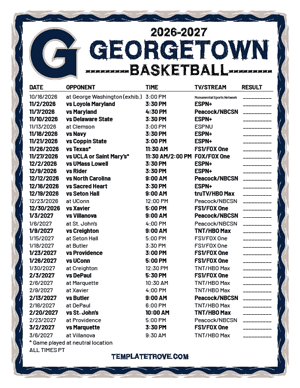 Georgetown Hoyas Basketball 2026-27 Printable Schedule - Pacific Times