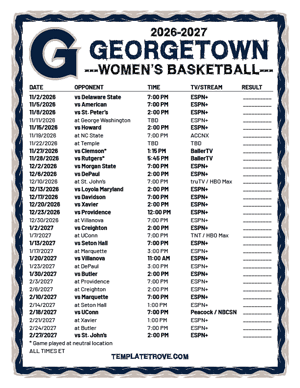 2024-25 Printable Georgetown Hoyas Women's Basketball Schedule