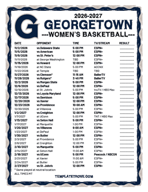 Georgetown Hoyas Women's Basketball 2026-27 Printable Schedule - Mountain Times