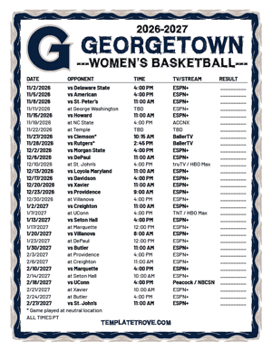Georgetown Hoyas Women's Basketball 2026-27 Printable Schedule - Pacific Times