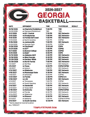 2024-25 Printable Georgia Bulldogs Basketball Schedule