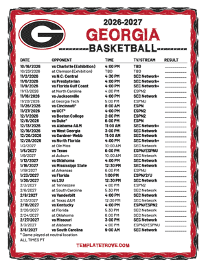 Georgia Bulldogs Basketball 2026-27 Printable Schedule - Pacific Times