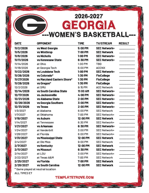2024-25 Printable Georgia Bulldogs Women's Basketball Schedule