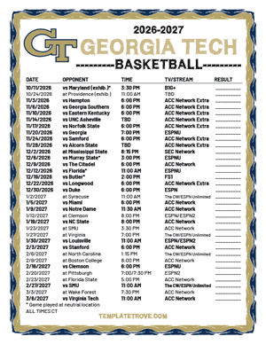 Georgia Tech Yellow Jackets Basketball 2026-27 Printable Schedule - Central Times