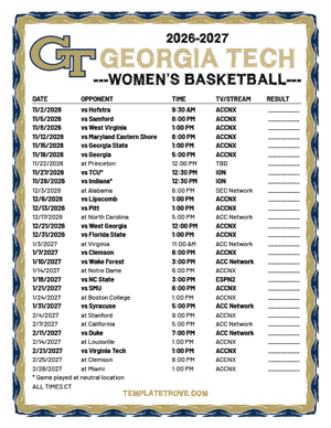 Georgia Tech Yellow Jackets women's basketball 2026-27 Printable Schedule - Central Times