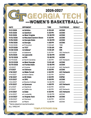 Georgia Tech Yellow Jackets women's basketball 2026-27 Printable Schedule - Mountain Times