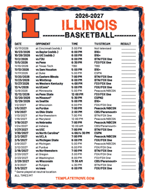 Illinois Fighting Illini Basketball 2026-27 Printable Schedule - Mountain Times