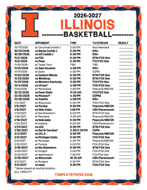 Illinois Fighting Illini Basketball 2026-27 Printable Schedule - Pacific Times